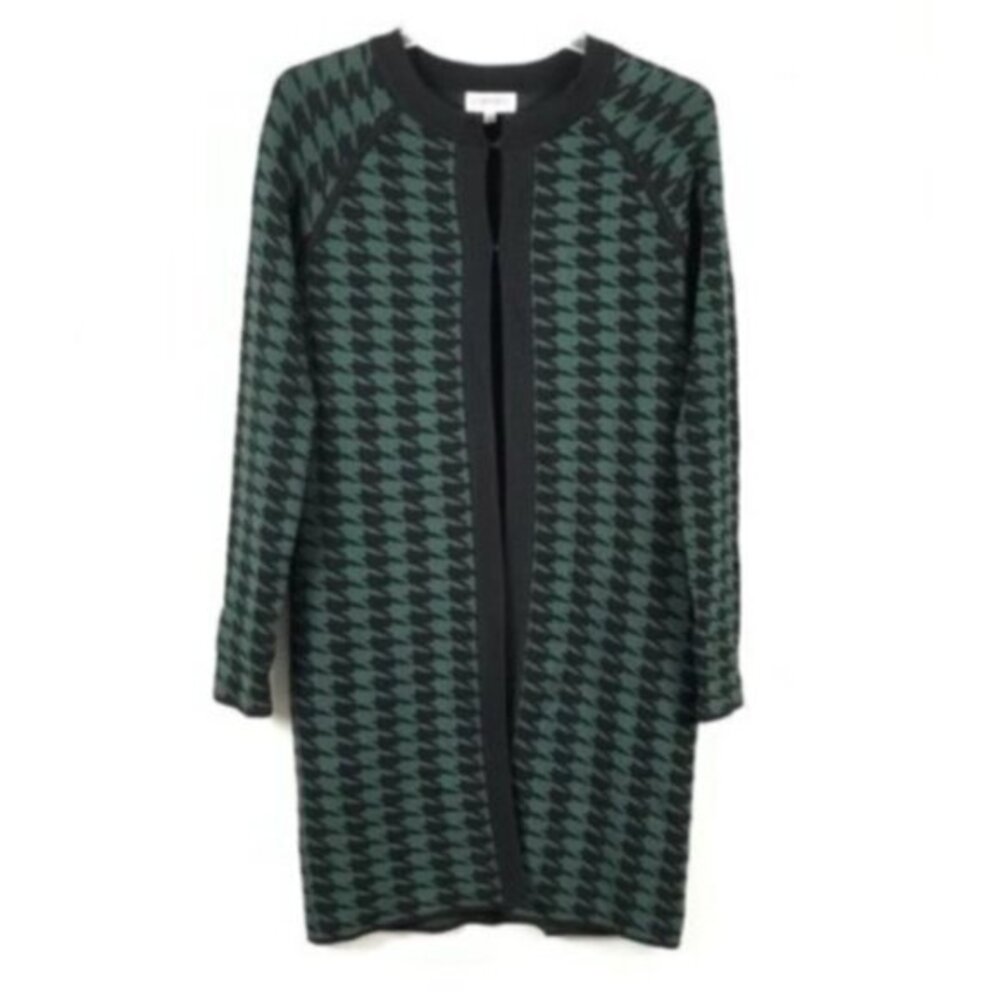 Carmen Marc Valvo Green Houndstooth Cardigan